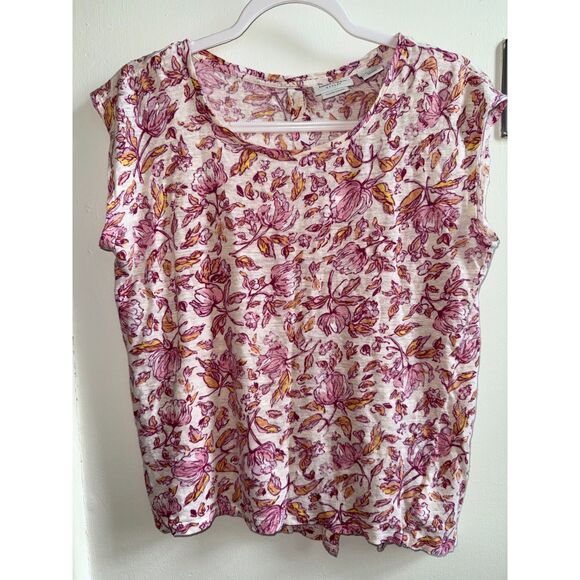 Haute Hippie Tops - Haute Hippie Style 100% Linen Floral Tank Top Small Pink Orange Button Back